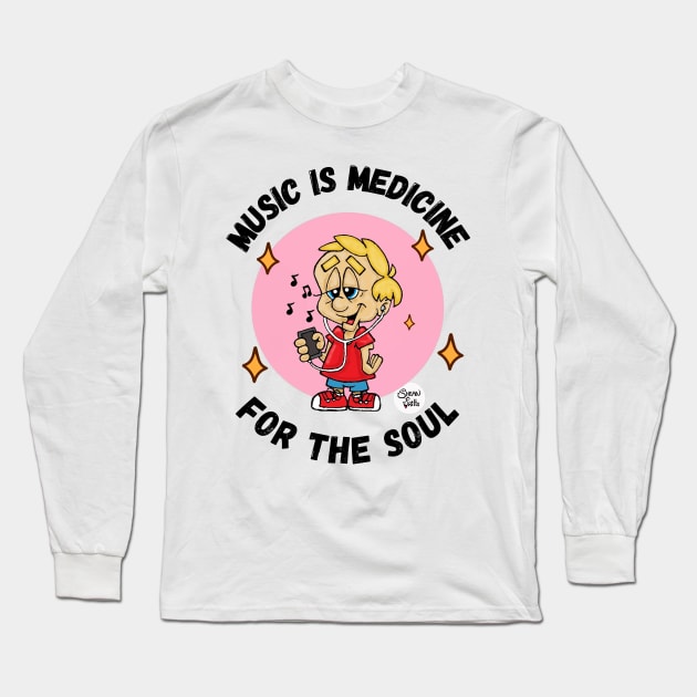 Music is Medicine for the soul black text Fritts Cartoons Long Sleeve T-Shirt by Shean Fritts 